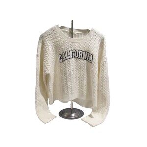 Ultra Flirt Cable Knit Crop Sweater – NWOT – White – “California” Graphic